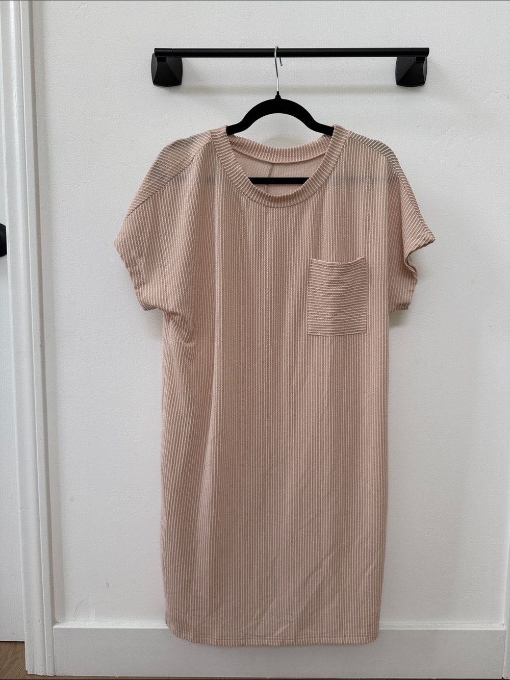 Ribbed Shift Dress with Pocket